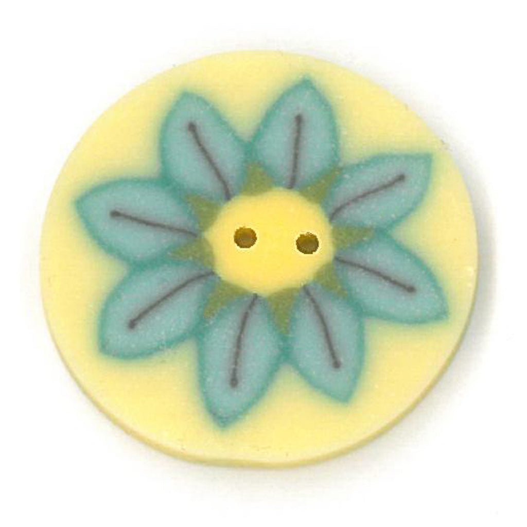 large teal daisy on yellow