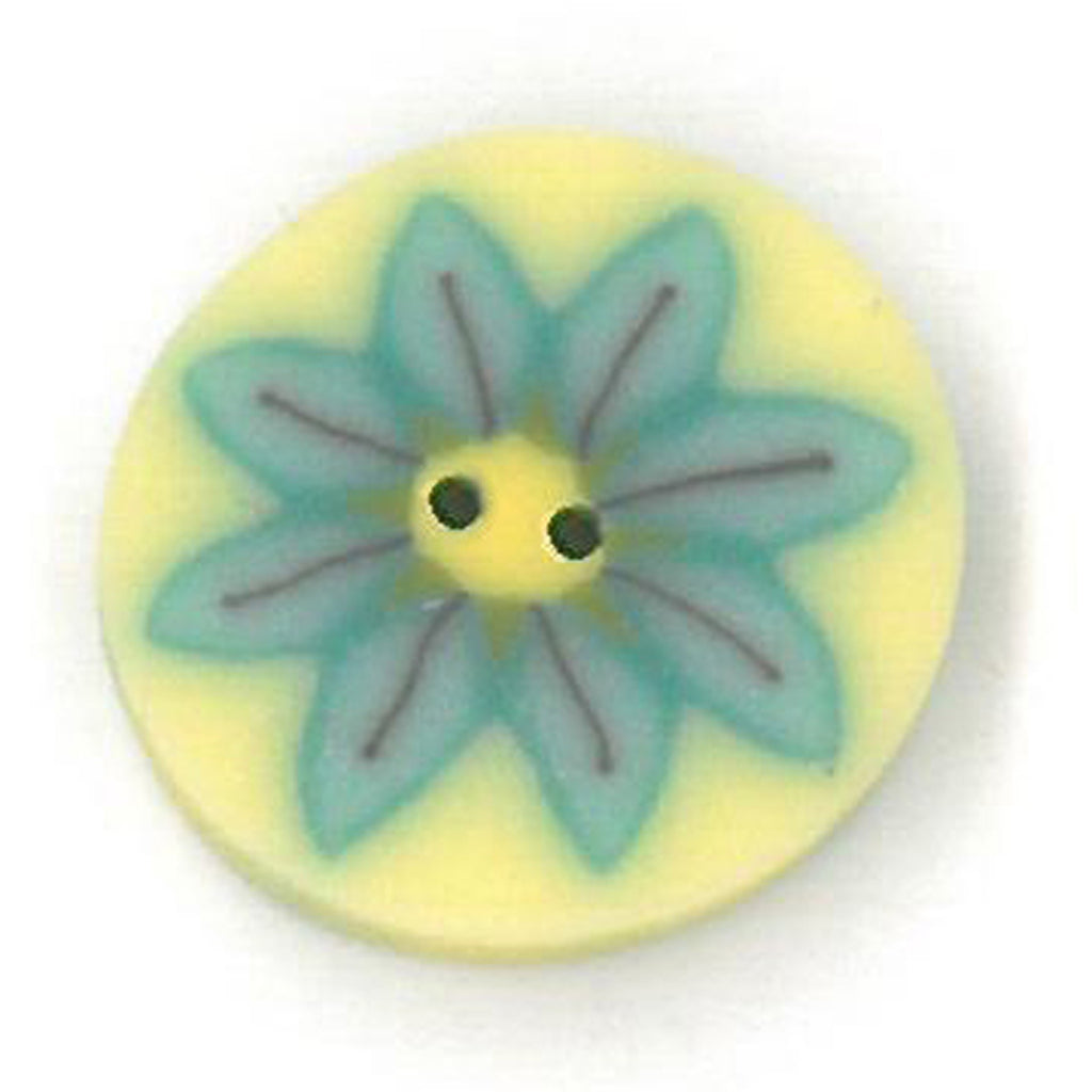 small teal daisy on yellow
