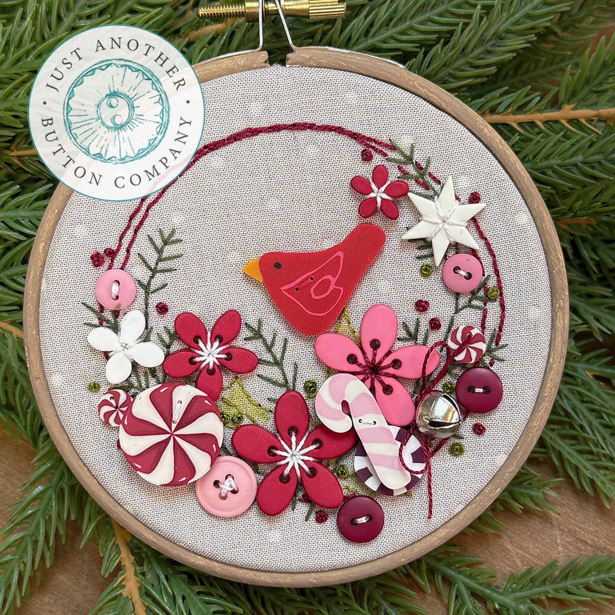 Folk Button Folk Wreath Buttons: Peppermint Blossom – Just Another Button Company